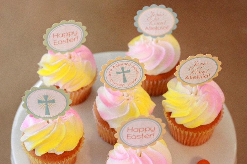 Instant Download-Easter Cupcake Toppers/Circle Labels: Jesus is Risen- Printable PDF
