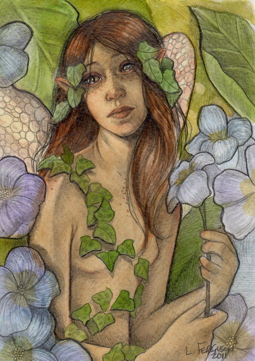 Garden Fairy...Original Illustration...5x7 watercolor art