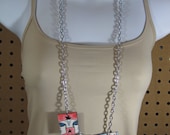Long Graphic Red White and Blue Recycled Leather Necklace