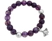 Bead Stone Bracelet - Agate - Purple - Ginkgo Leaf