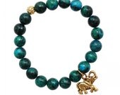 Green Stone Bracelet - Elephant Bracelet in Gold or Silver