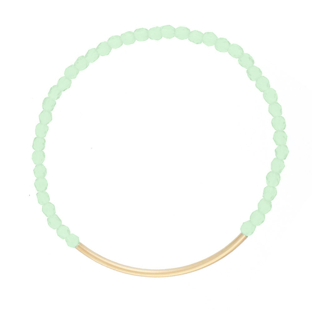 Glass Mint Green Bracelet - Gold Bar Bracelet