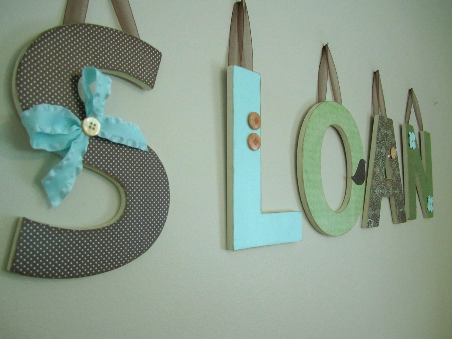 Custom Hanging Wall Letters-Little Birdie Theme-Coord. with Little Tree by MiGi bedding-nursery decor, room decor, wooden letters