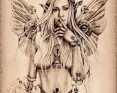 Incomplete - steampunk fairy sepia art print - Brigid Ashwood