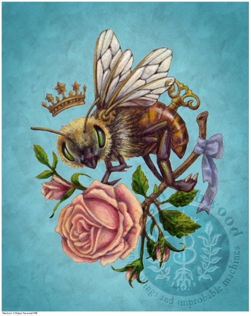 Victorian Steampunk HoneyBee Rose - Art Print - Brigid Ashwood