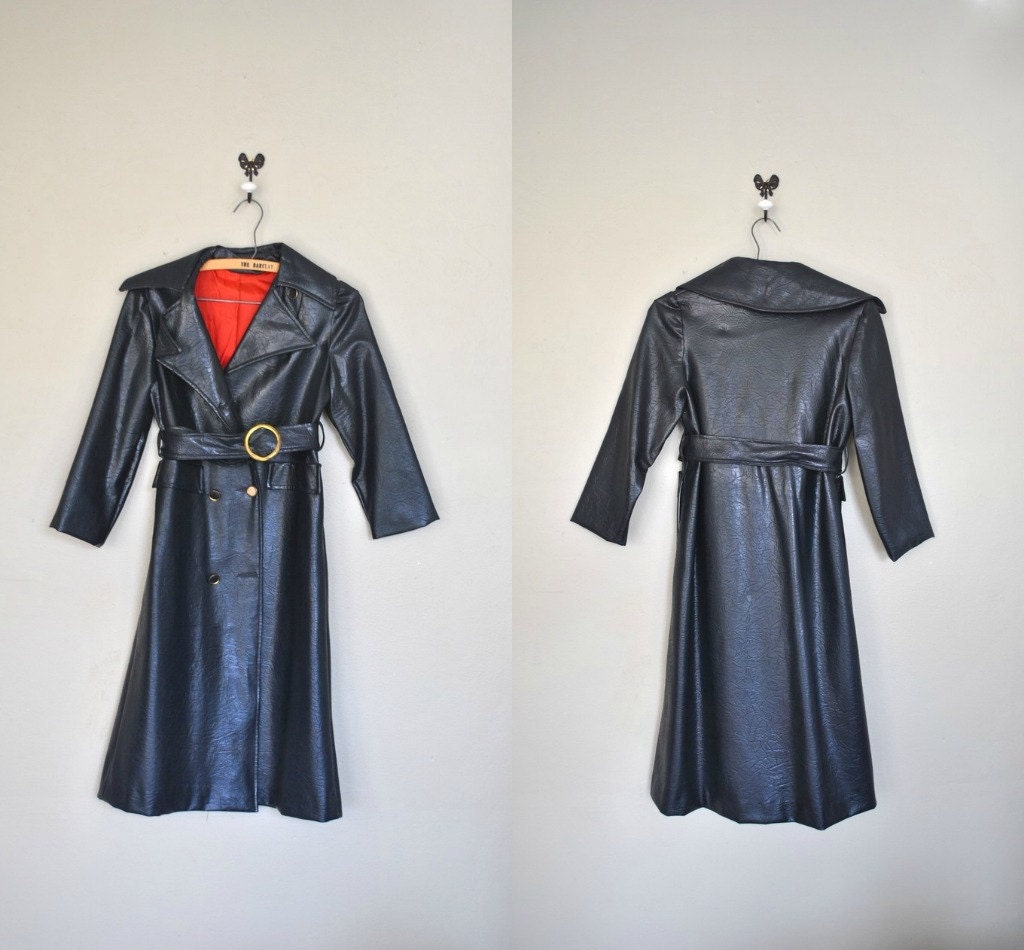 Black Leather Coat / Women's Black  Jacket / 1950s 1960s Black Leather Coat / Petite Coat