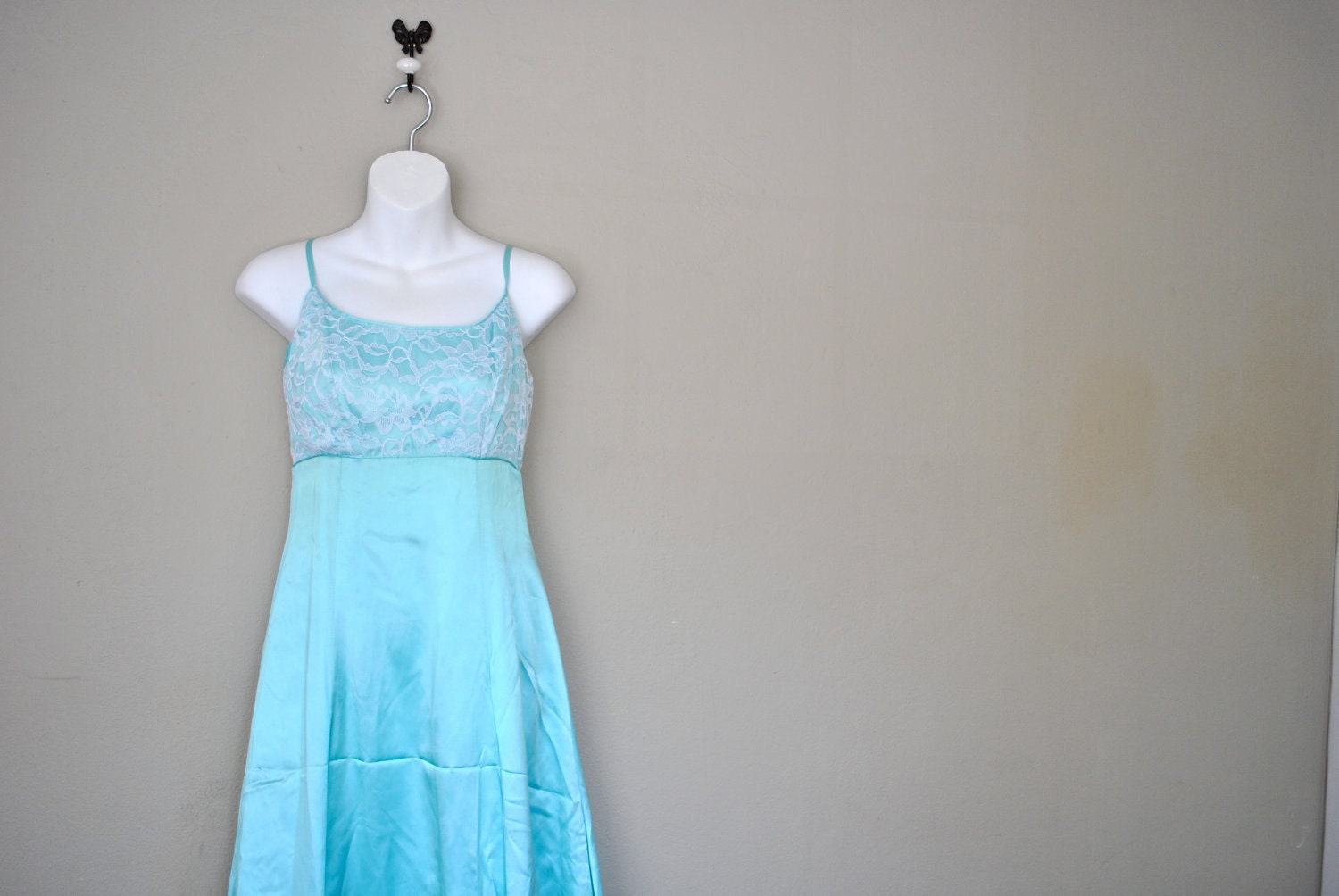 Formal Teal Prom Dress / Light Turquoise 1970s Formal Dress / XS Extra Small Vintage Formal Gown