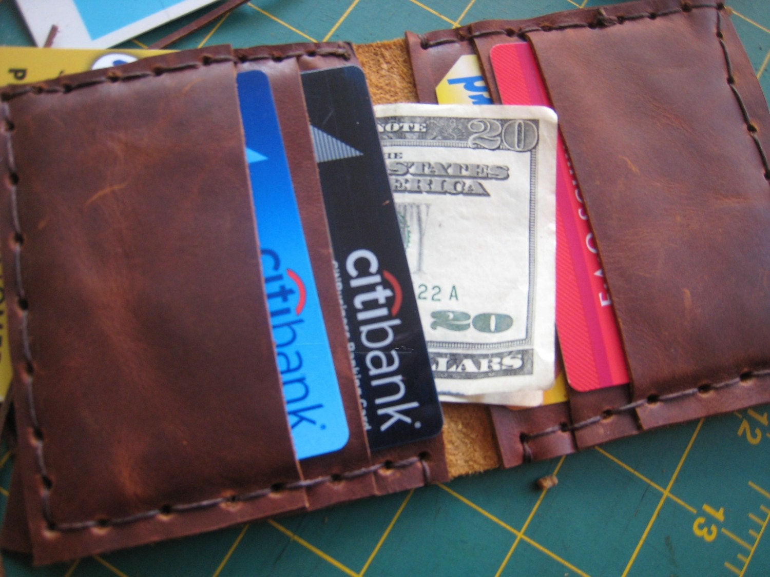 Mens leather wallet hand sewn
