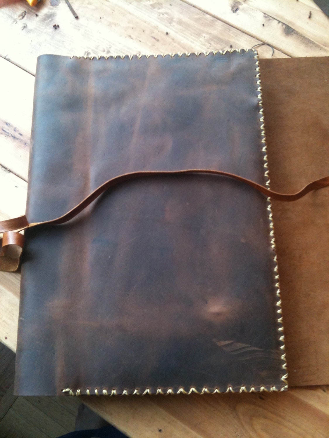 Oversized sketchbook brown leather refillable hand stitched