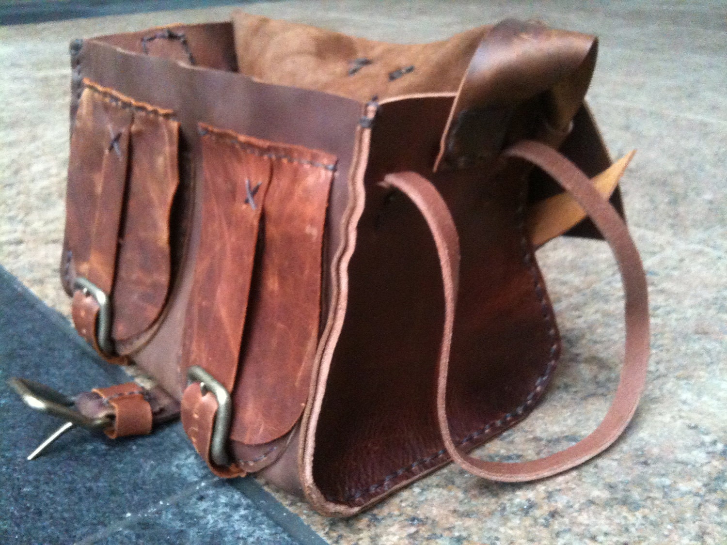 Leather smith made travel tote bag - hand cut hand stitched