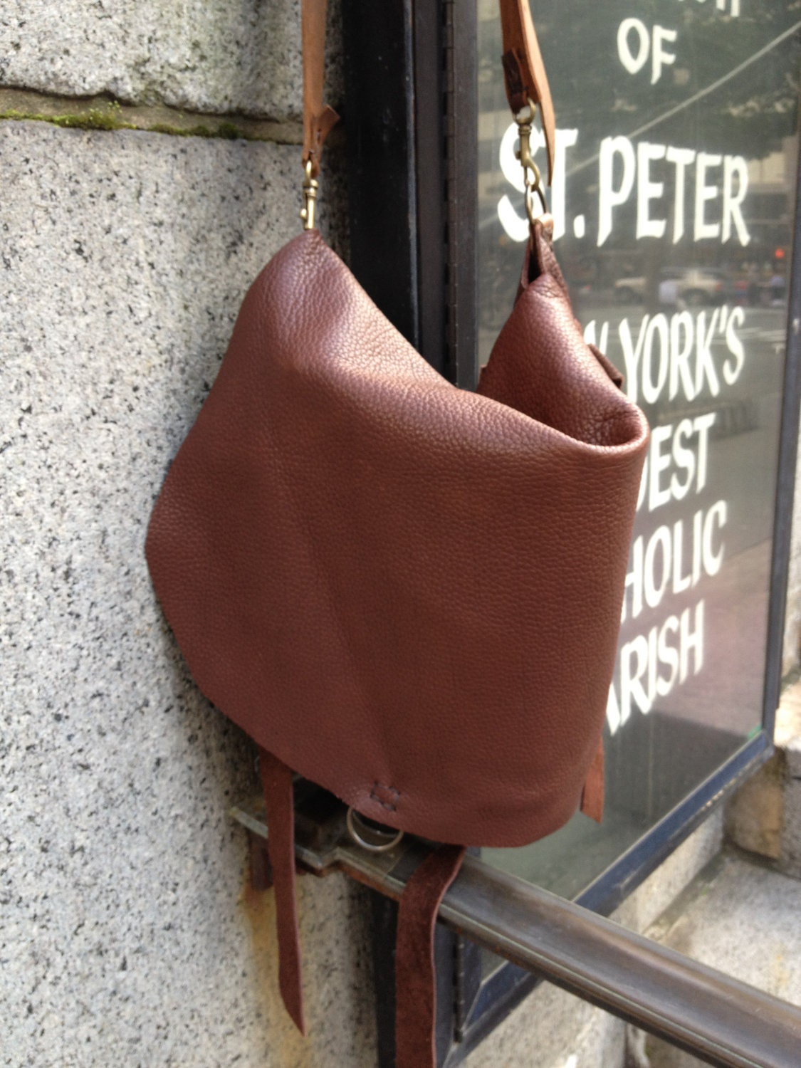 Hand made hobo purse - buffalo leather - hand stitched in NYC