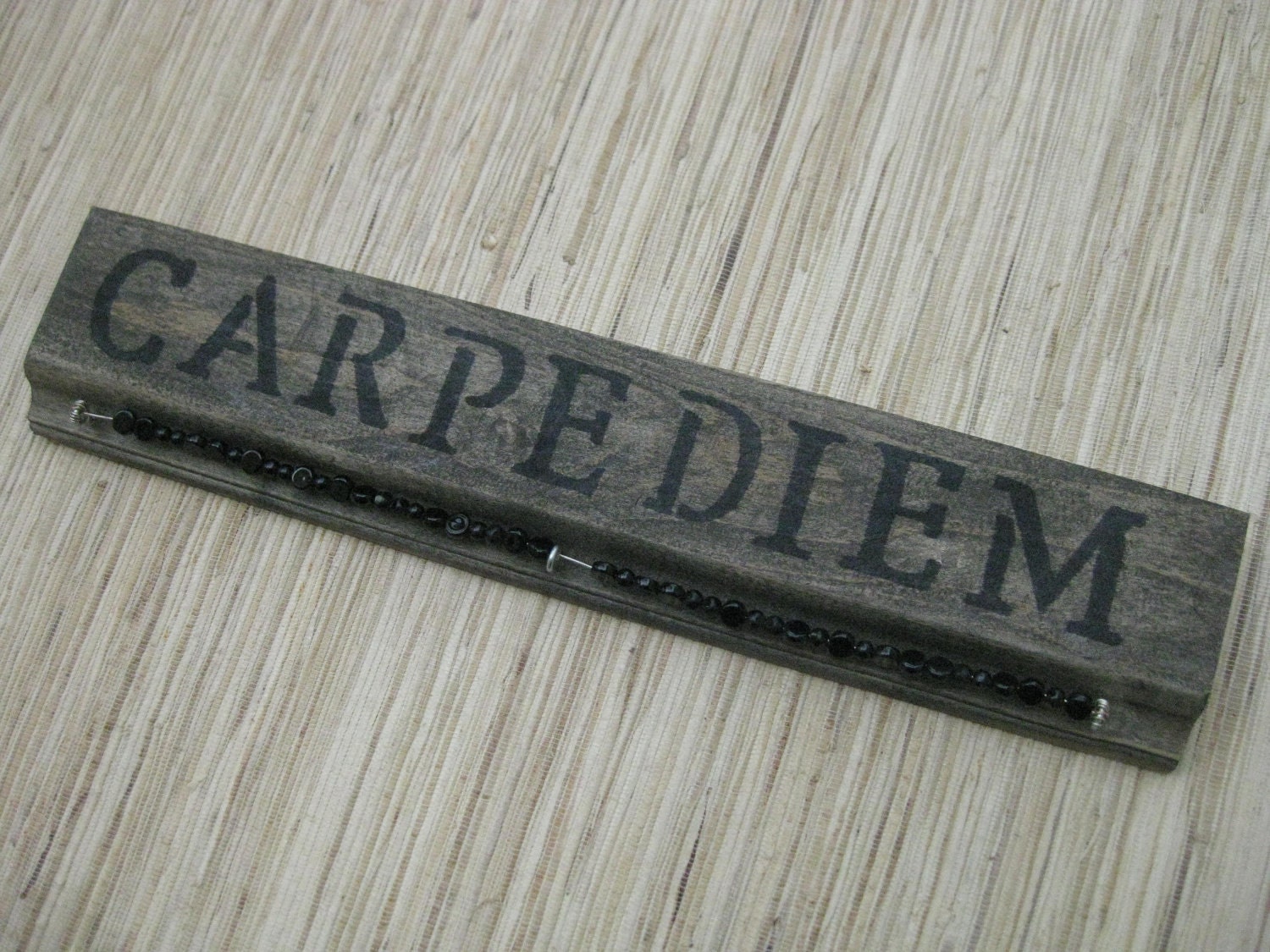 Black Earring Genie - CARPE DIEM earring holder - reclaimed wood earring organizer, black
