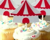 Circus / Carnival Party Cupcake Toppers - red & white - Featured on Etsy's FRONT PAGE - Big Top Party Collection