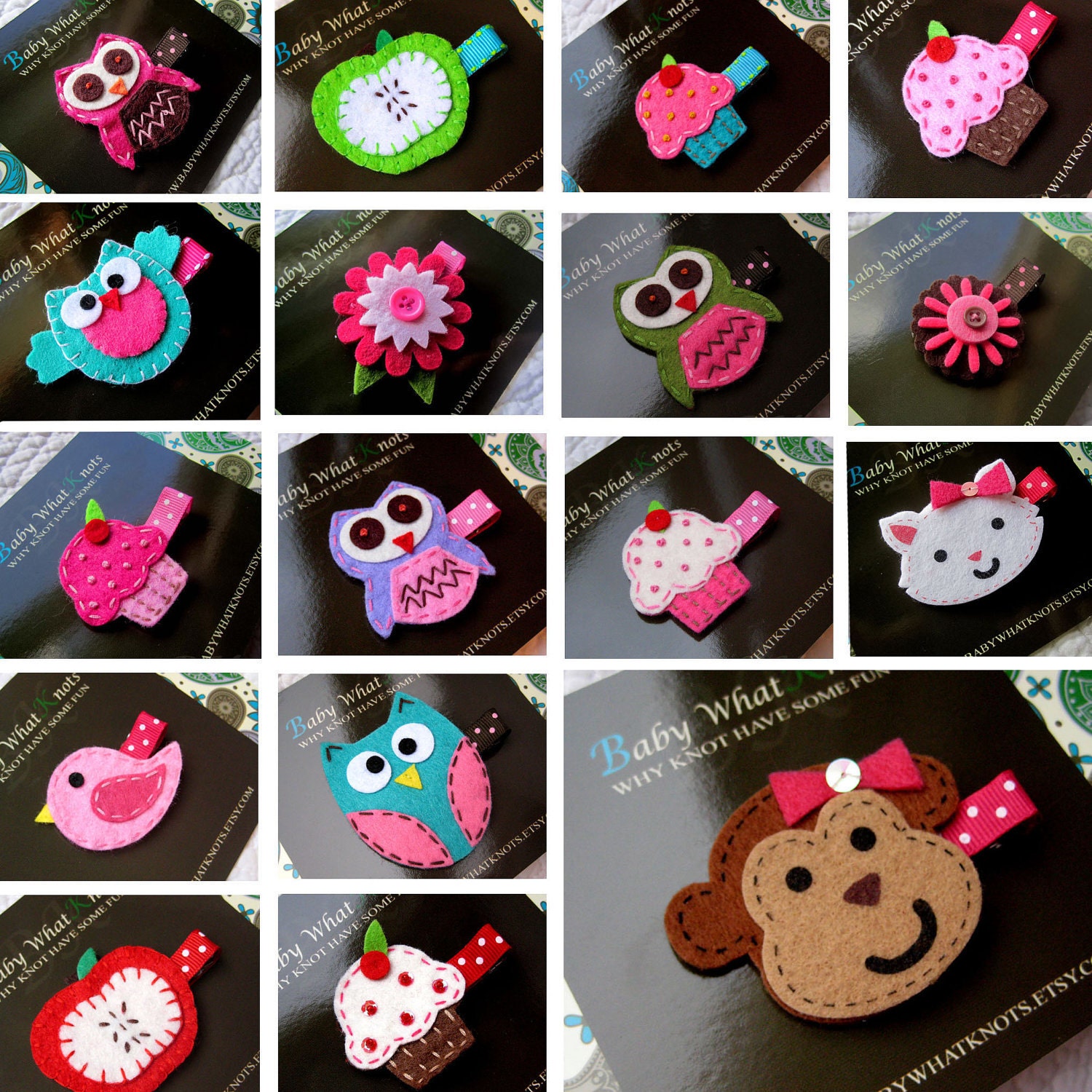 PICK 2 Hair Clips, Hair Clippie, Barette - Owl, Cupcake, Monkey, Flowers and More
