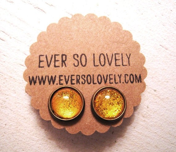 liquid sunshine - handmade yellow amber honey earrings - sparkly metallic round post