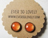 tangerine gold dust earrings - handmade sparkly metallic orange shimmer nickel free round post - summer sunset