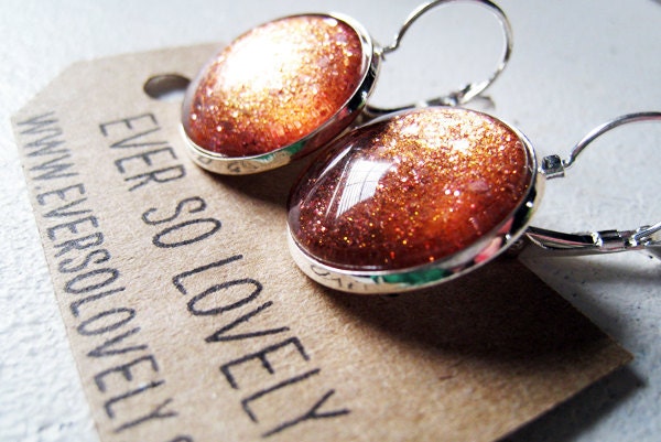 gold dust woman rust red copper sparkly metallic nickel free silver dangle leverback earrings - summer nights and shooting stars