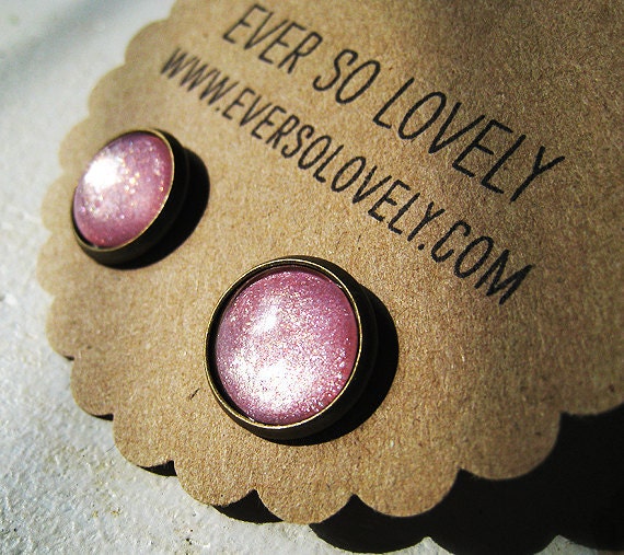 cotton candy summer - handmade light pink sparkly metallic nickel free round post earrings
