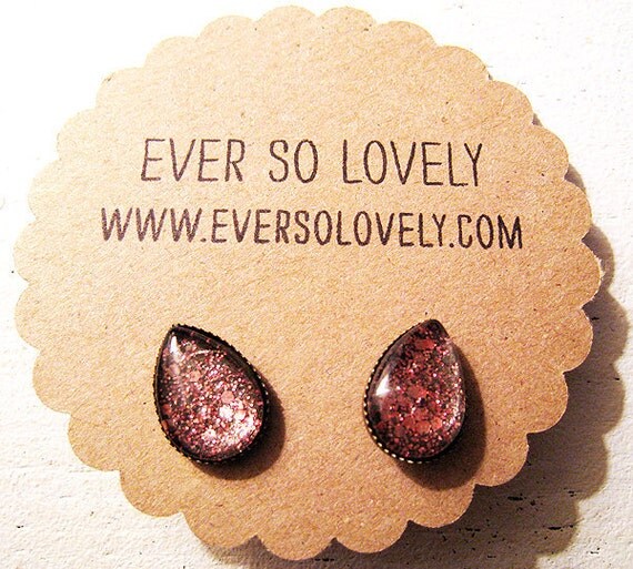 pink rain - teardrop earrings - metallic gray and pink post earrings - handmade sparkly pink nickel free post earrings
