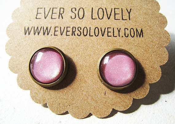 cotton candy summer - handmade light pink sparkly metallic nickel free round post earrings