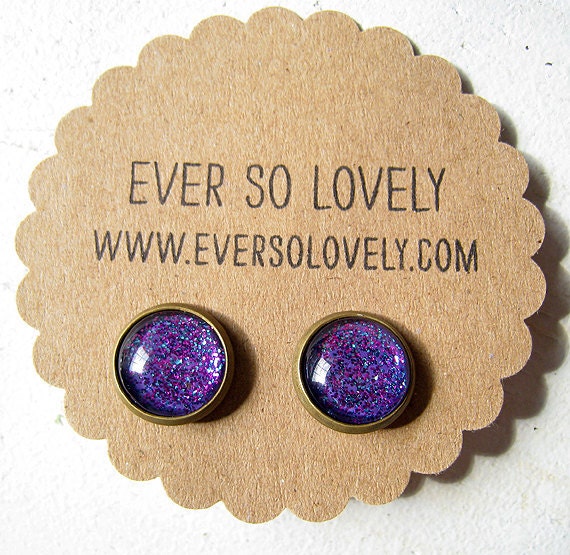 ON SALE - periwinkle starry skies - handmade blue violet purple sparkly metallic nickel free post earrings