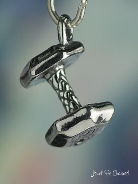 Dumbbell Charm Sterling Silver Weightlifting Exercise Equipment