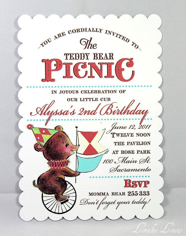Invitation . Teddy Bear Picnic Collection . by Loralee Lewis