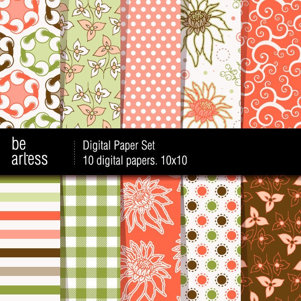 Floral Digital Paper Pack - 10 garden papers / 12x12 inches or 8x11 inches(A4) - DPP0043