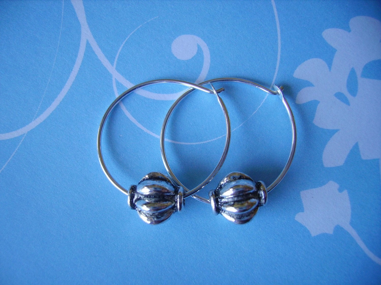 Silver Bead Hoop Earrings