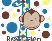 Birthday IRON ON TRANSFER - Boy or Girl Polkadotted Monkeys