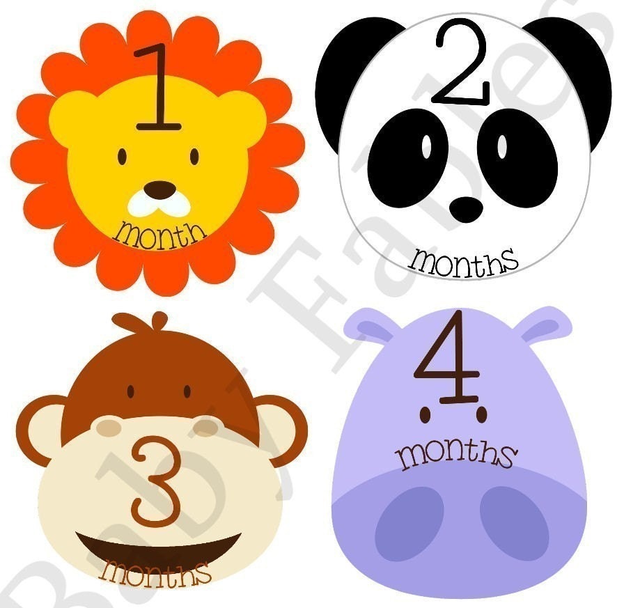 Monthly Baby Onesie Stickers - Animal Faces