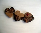 Wooden Magnets - Leafy Hearts, Pyrography Design, Modern Design, Woodburned, Valentine's Day, Love