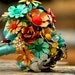 Wedding Brooch Bouquet - Soft Fall or Summer, teal, brown, yellow, orange, red, ivory, yellow, blue, silver, black with a butterfly