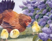 Chickens Print Giclee Fine Art  Hen and Chicks Janet Zeh