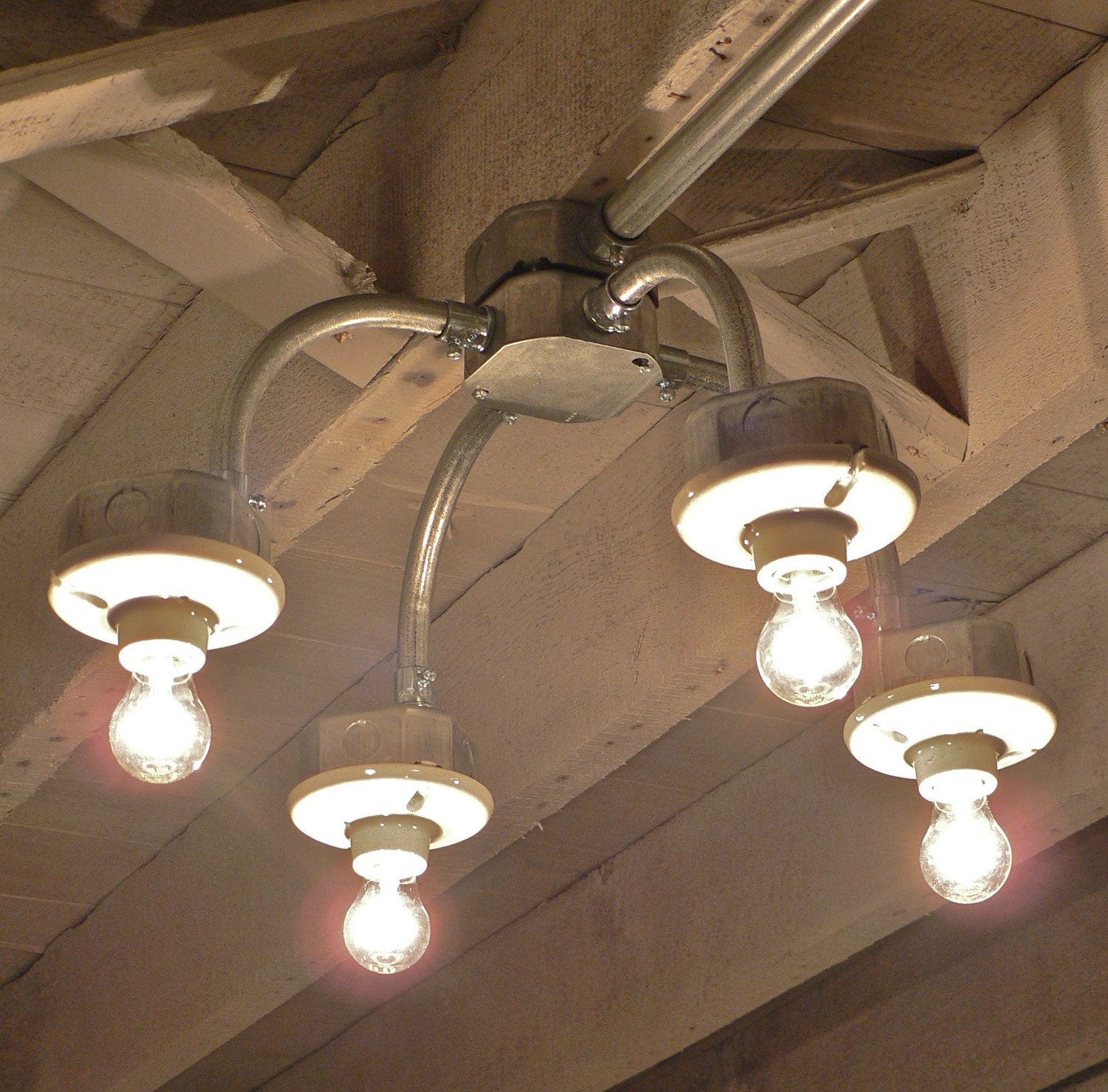 V A N I L L A - Handcrafted Galvanized Metal Conduit 4-Light Chandelier