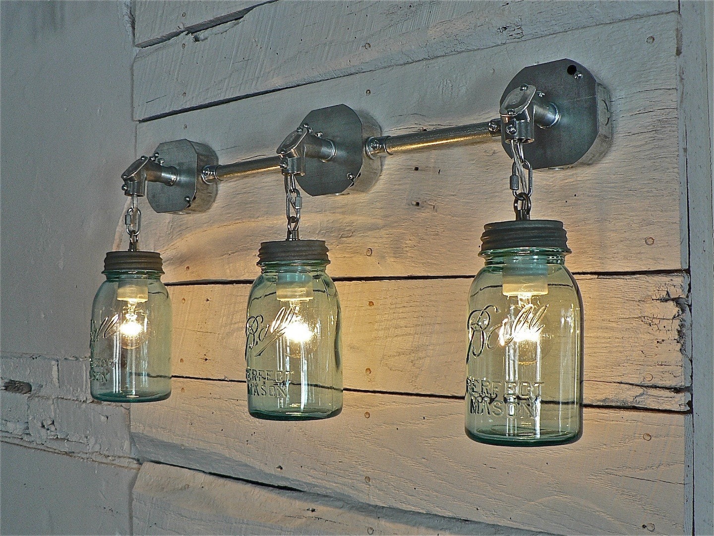 Handcrafted Blue Mason Jar 3-Light Sconce