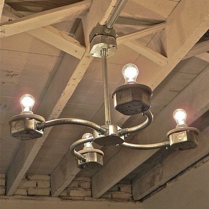 S P I N - Handcrafted Galvanized Metal Conduit 4-Light Chandelier
