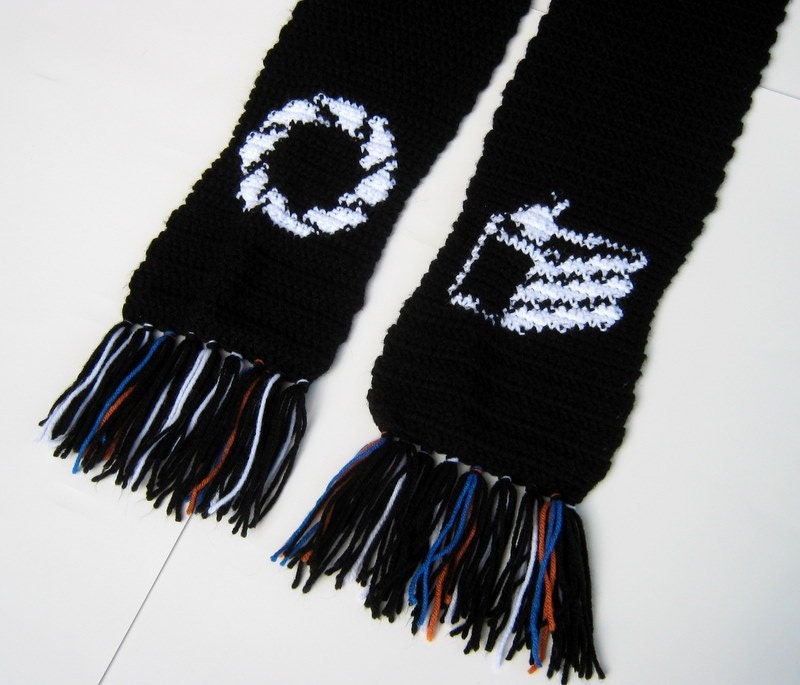Portal Inspired Scarf with Cake and Apeture Science Logo