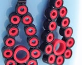 CLEARANCE Sale Save 50% Teardrop Earrings Red and Black Paper Quilled Eco Friendly Jewelry Artisan Jewelry