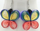 Rainbow Butterfly Earrings Paper Quilled Eco Friendly Earrings, Artisan Jewelry