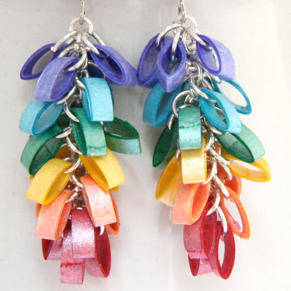 Eco Friendly Earrings Rainbow Cluster Modern Paper Jewelry Artisan Jewelry