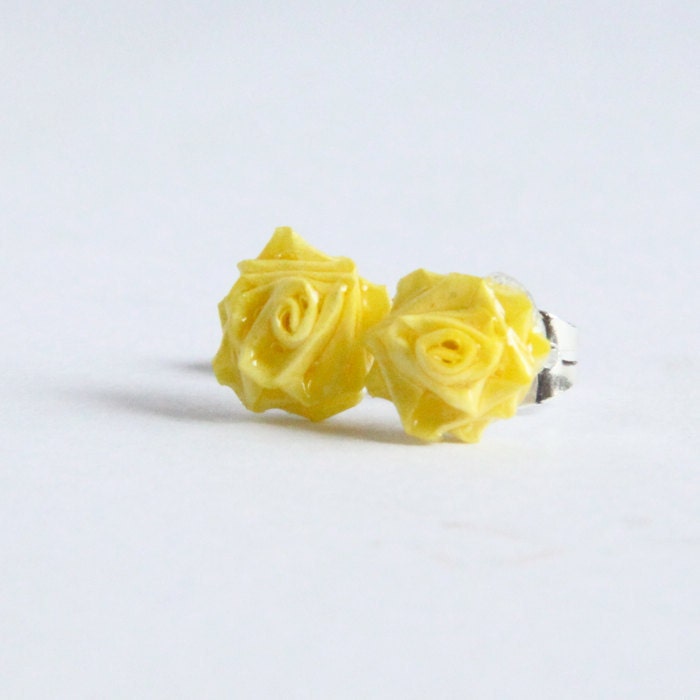 Yellow Rose Earrings Handmade by Paper Quilling