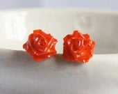 Mini Rose Earrings Orange Handmade by Paper Quilling
