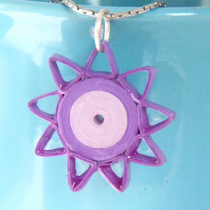 Star Pendant Purple Handmade by Paper Quilling with Niobium Ring Nine Pointed Star Eco Friendly Artisan Jewelry