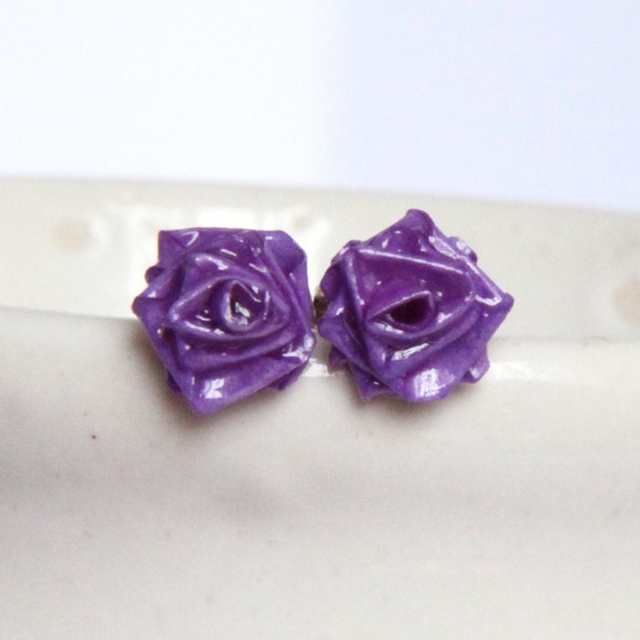 Purple Rose Earrings Purple Handmade by Paper Quilling