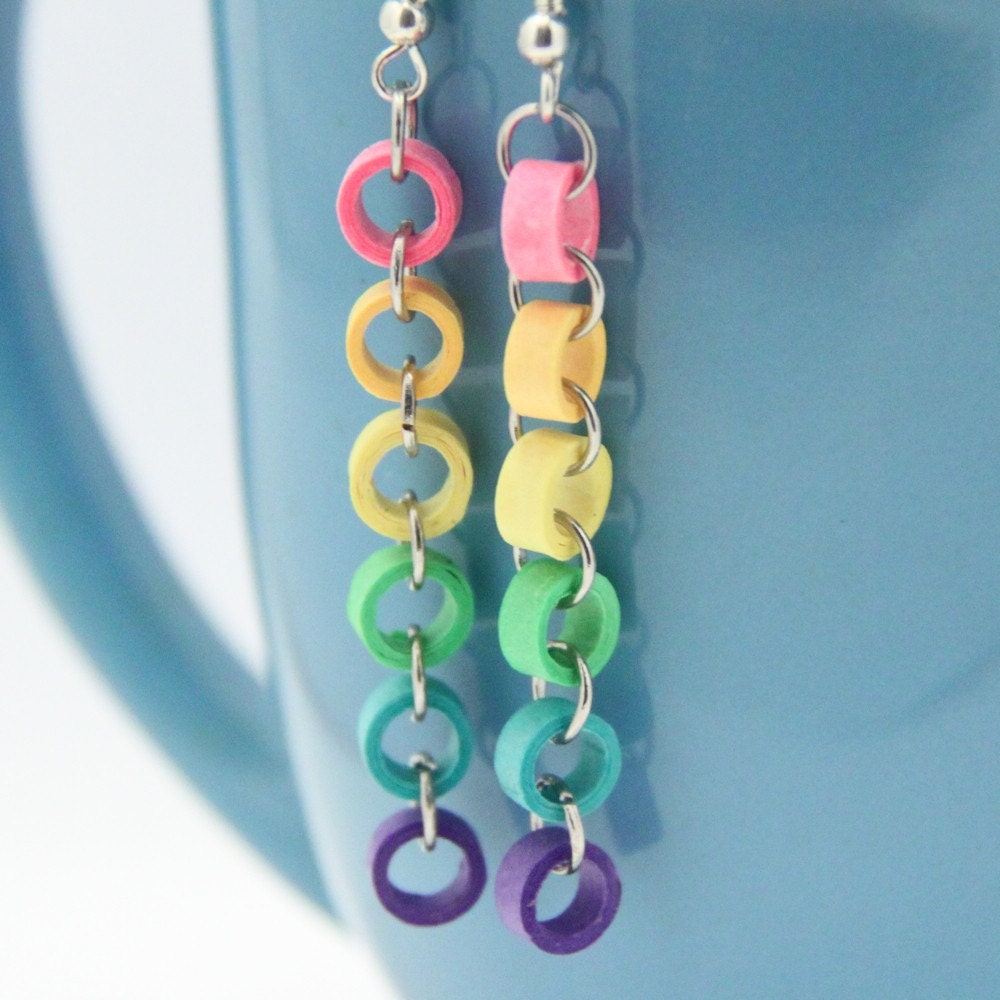 Neon Rainbow Chain Earrings - Paper Quilled Eco Friendly Jewelry, Artisan Jewelry