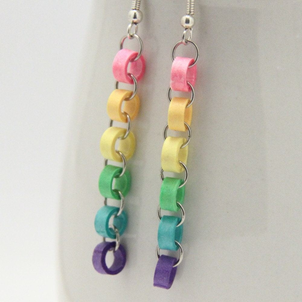Neon Rainbow Chain Earrings - Paper Quilled Eco Friendly Jewelry, Artisan Jewelry