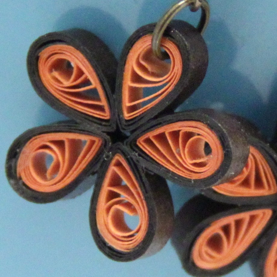Eco Friendly Earrings Orange and Brown Flowers Paper Quilled Artisan Jewelry