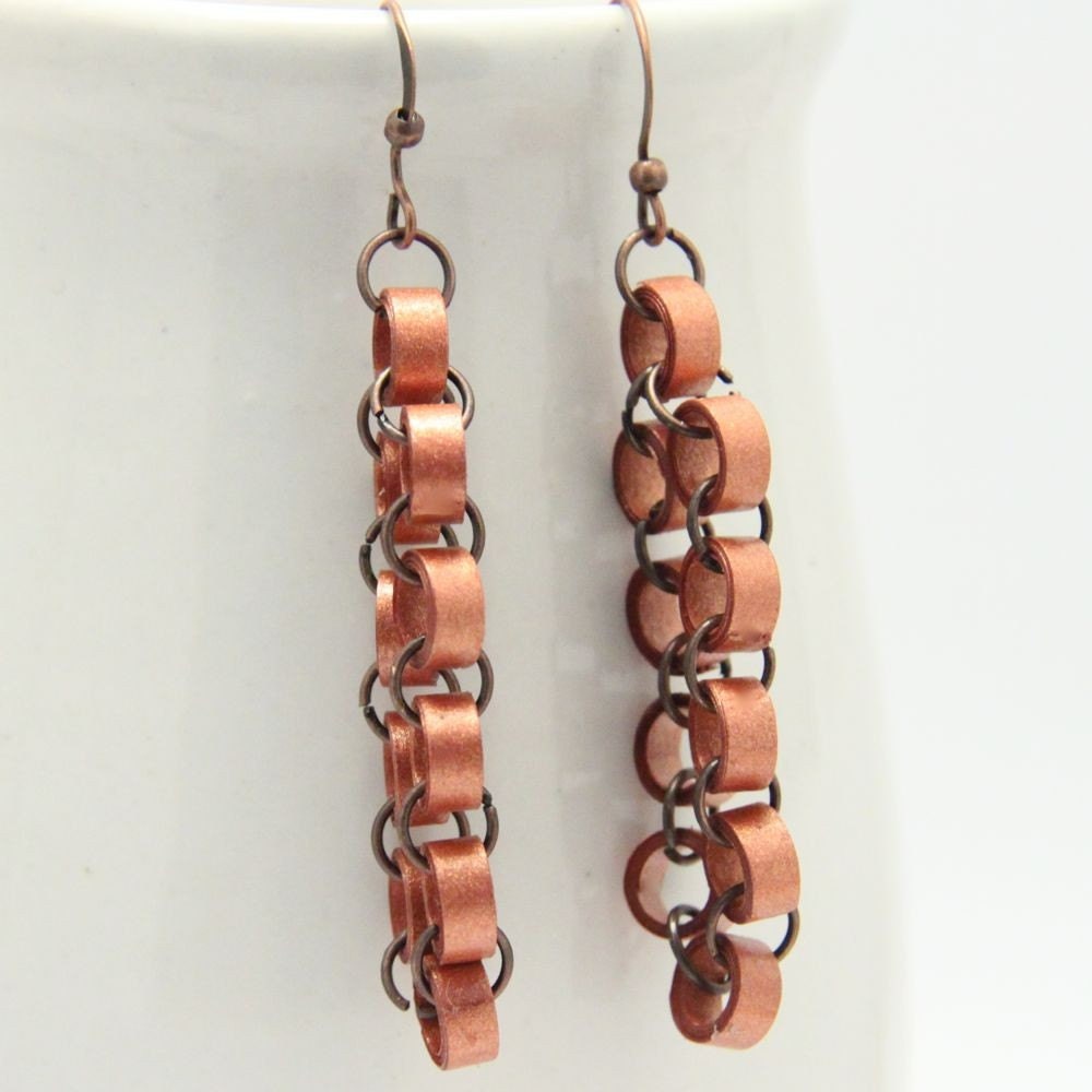 Metallic copper chain earrings - handmade by paper quilling Eco Friendly Fashion Jewelry, Artisan Jewelry