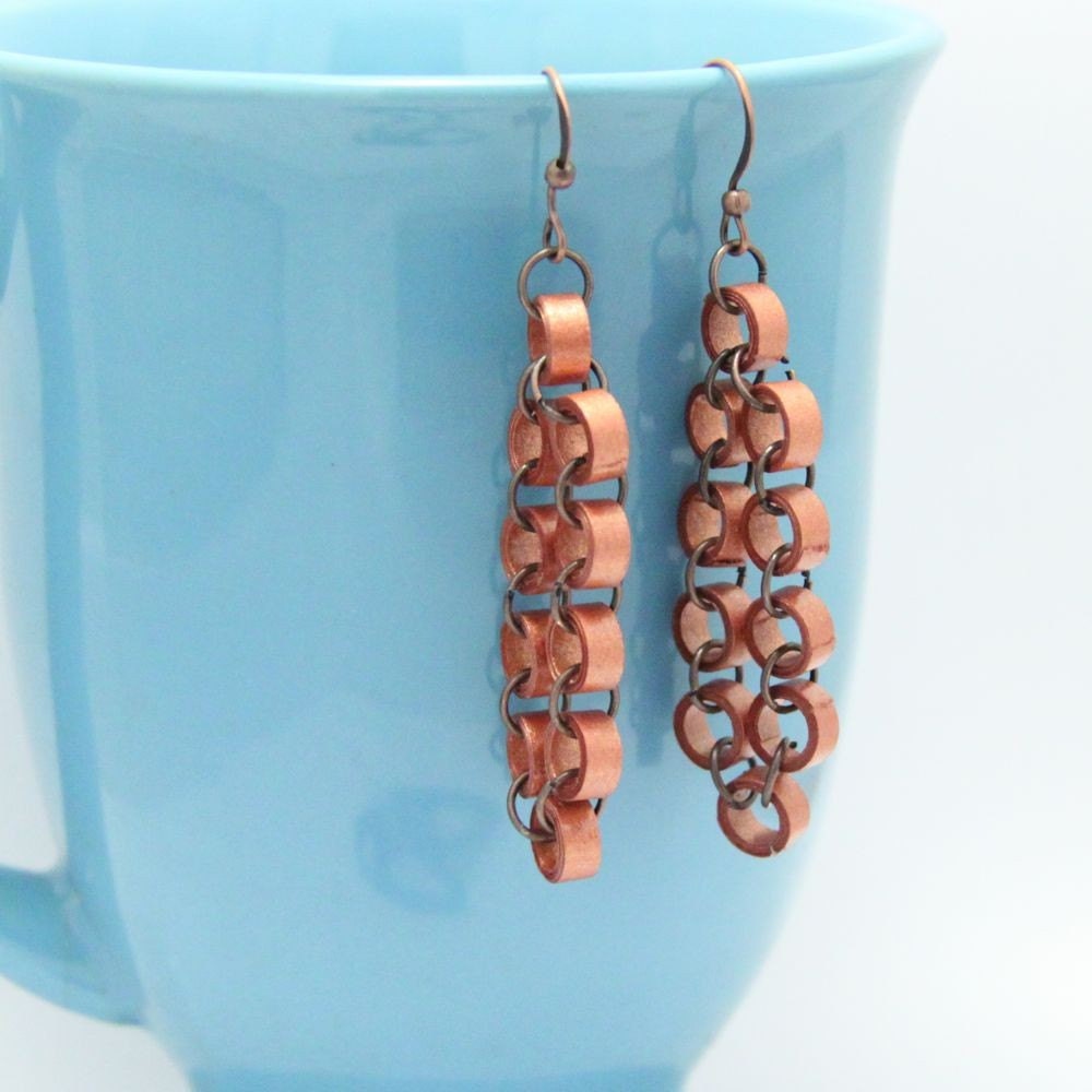 Metallic copper chain earrings - handmade by paper quilling Eco Friendly Fashion Jewelry, Artisan Jewelry